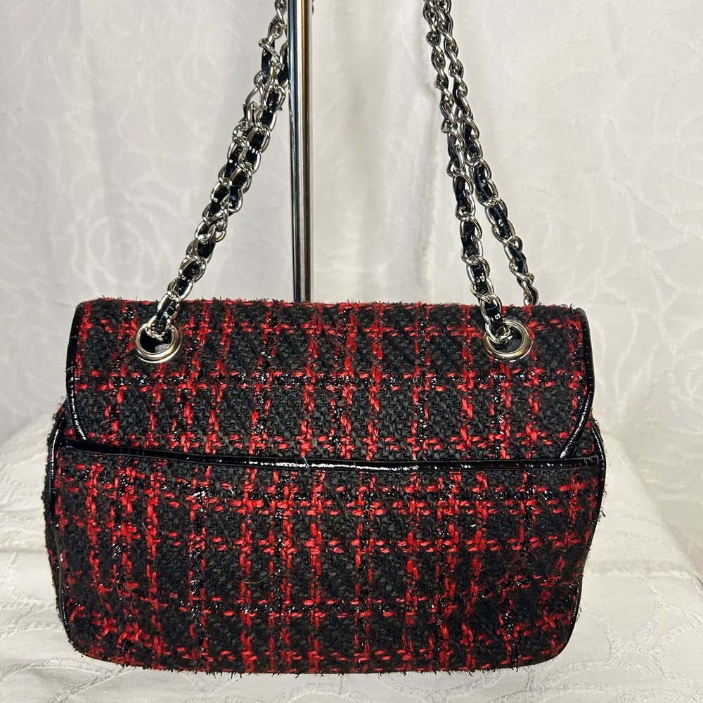 PARADOX LEATHER red and black Chic Tweed/Leather Shoulder Bag with chain strap - Picture 2 of 13